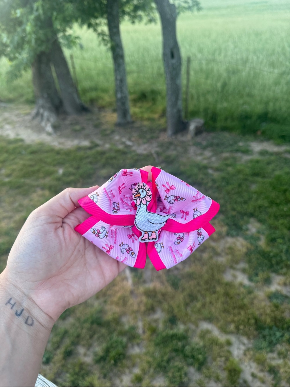 Pink Duck Appliqué Kids Hair Bow